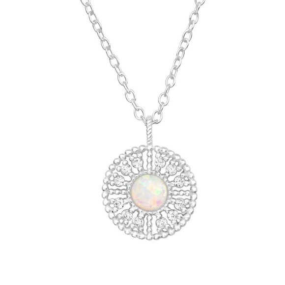 Sterling Silver Round CZ Opal Necklace - Picture 1 of 8